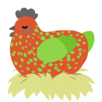 A vermilion and grass chicken with a speckle pattern