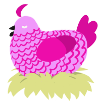 Wooden Spork, a lavender and fuchsia chicken with a lace pattern