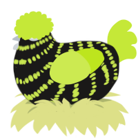 A sable and lime chicken with a bar pattern