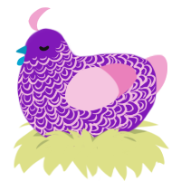 Jesse, a violet and pink chicken with a double-lace pattern