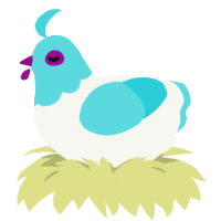 A white and aqua chicken with a head pattern
