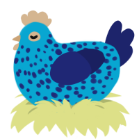 Blues Clues, a cerulean and navy chicken with a speckle pattern