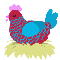 red pop, a crimson and cerulean chicken with a lace pattern