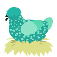 Aquamarine, a turquoise and mint chicken with a speckle pattern