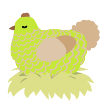 Pistachio, a lime and beige chicken with a lace pattern