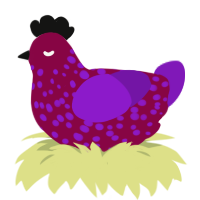 slightly moldy wine, a maroon and violet chicken with a speckle pattern