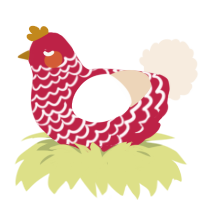 Red Maple Leaf, a crimson and cream chicken with a lace pattern