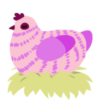 A rose and orchid chicken with a bar pattern