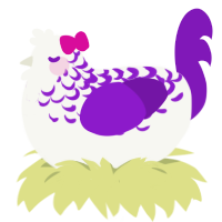 Violet, a white and violet chicken with a half-lace pattern
