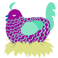 A plum and mint chicken with a lace pattern