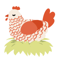 A cream and vermilion chicken with a lace pattern