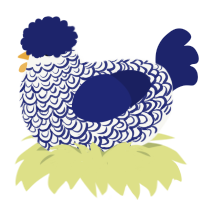A white and navy chicken with a double-lace pattern