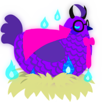 Prince, a violet and overcast chicken with a lace pattern