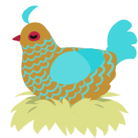 Mrs Blaileen, a gold and aqua chicken with a lace pattern