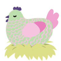 Watermelon Matcha, a gluppy and pink chicken with a lace pattern