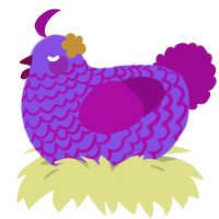 Spoiler, a blurple and plum chicken with a lace pattern