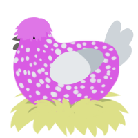 A orchid and mist chicken with a speckle pattern