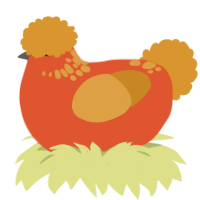 A vermilion and orange chicken with a neck-speckle pattern