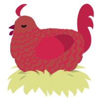 A red and crimson chicken with a lace pattern
