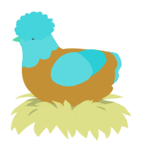 A gold and aqua chicken with a head pattern