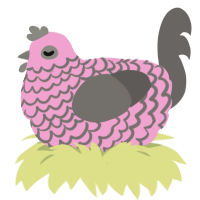 A pink and grey chicken with a lace pattern