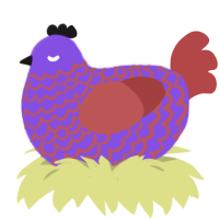 Vampire Weekday, a blurple and red chicken with a lace pattern