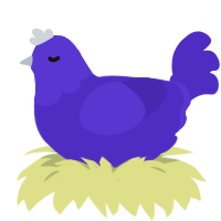 A indigo chicken with a head pattern