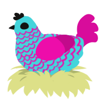 A aqua and fuchsia chicken with a lace pattern