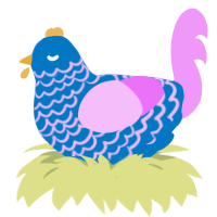 Barb E-Girl, a sapphire and lavender chicken with a lace pattern
