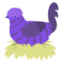 A blurple and overcast chicken with a bar pattern