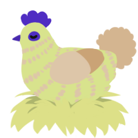 ugly biss paby, a lemon and beige chicken with a bar pattern