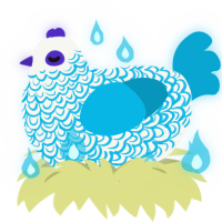 Blue Moon, a white and cerulean chicken with a double-lace pattern