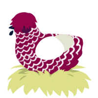 A maroon and white chicken with a lace pattern