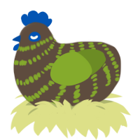 A bark and chartreuse chicken with a bar pattern