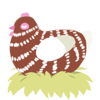 A russet and white chicken with a bar pattern