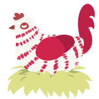 Pinstripe, a white and crimson chicken with a bar pattern
