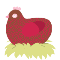A pomegranate, a russet and crimson chicken with a double-lace pattern