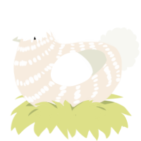 A cream and white chicken with a bar pattern