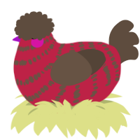Cranberry, a crimson and bark chicken with a bar pattern