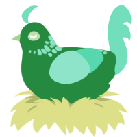 Failure 14, a viridian and mint chicken with a neck-speckle pattern