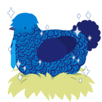 Cupcake, a sapphire and navy chicken with a double-lace pattern