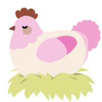 A cream and pink chicken with a head pattern