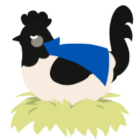 A cream and black chicken with a head pattern