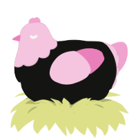 A black and pink chicken with a head pattern