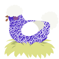 Ultra Violet, a indigo and white chicken with a double-lace pattern