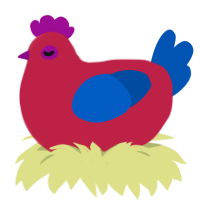 A crimson and ultramarine chicken