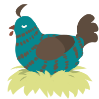 GOOD PATTERN, a teal and bark chicken with a bar pattern