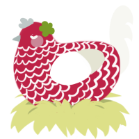 mrs claus, a crimson and white chicken with a lace pattern