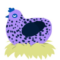 blueberry, a lilac and tumblr chicken with a speckle pattern