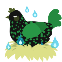Depths, a black and viridian chicken with a speckle pattern
